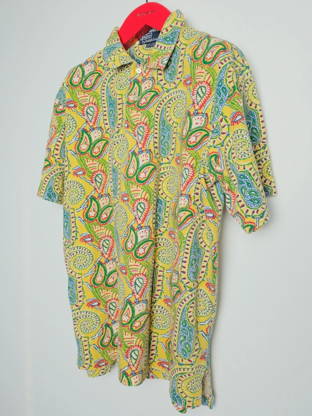 Vintage Polo Ralph Lauren USA Yellow Paisley Polo Shirt Rare Made in USA Medium